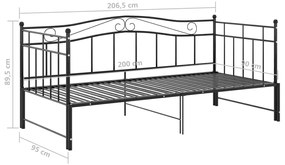 Cadru pat canapea extensibila, negru, 90x200 cm, metal Negru