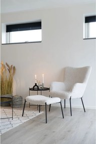 Fotoliu Glasgow, piele artificială de miel, alb cu picioare negre