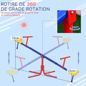 Leagan pentru Copii 3-8 ani Dublu Outsunny, Pivotant la 360° din Metal si PP, Multicolor 182x77x43cm | Aosom Romania