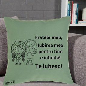 Cadou pentru Frate - Perna Personalizata Fratele Meu Te Iubesc Copii Anime Line Art Negru, 40x40 cm, Verde, Husa Detasabila, Perna Inclusa, BEKZ®