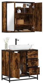 vidaXL Set mobilier de baie, 2 piese, stejar fumuriu, lemn prelucrat