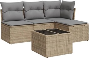 vidaXL Set canapele de grădină cu perne, 5 piese, bej, poliratan