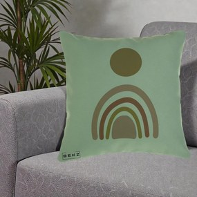 Perna Decorativa Boho Rainbow Sun, 40x40 cm, Verde, Husa Detasabila, Perna Inclusa, BEKZ®