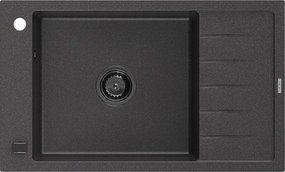 Mexen Elias chiuvetă de granit cu o cuvă și scurgător 795 x 480 mm, negru cu picățele, sifon negru - 6511791005-76-B