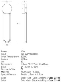 Aplica de perete LED design modern Ring auriu/ negru