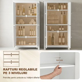 HOMCOM Dulap de Depozitare pentru Baie cu 4 Uși, Rafturi Reglabile, 60x30x110 cm, Alb | Aosom Romania