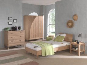 Set Complet Mobilier Camera Copii Forrest Oak, Pat 90x200 cm, Dulap cu 3 Uși, Noptieră și Comodă, din Lemn de Stejar, Natur – Vipack