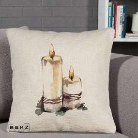 Perna Decorativa Lumanari Acuarela Iarna, 40x40 cm, Bej Canapea, Husa Detasabila, Perna Inclusa, BEKZ®