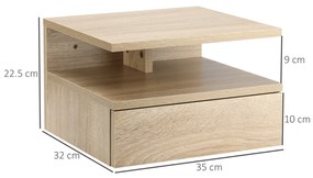 HOMCOM Set de 2 Noptiere Moderne Suspendate pentru Dormitor cu Sertar si Blat  din Lemn 35x32x22.5cm, Stejar | Aosom Romania