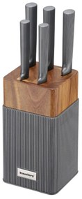 Set cuțite Klausberg KB 7982, 6 piese, Oțel inoxidabil, Mâner lemn de salcâm, Grafit/maro