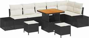 vidaXL Set de canapele pentru grădină cu pernă 9 pcs Negru poliratan
