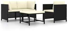 313518 vidaXL Set mobilier de grădină cu perne, 4 piese, negru, poliratan