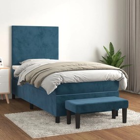 3137699 vidaXL Pat box spring cu saltea, albastru închis, 90x190 cm, catifea