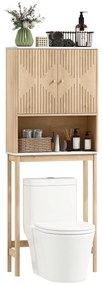 HOMCOM Dulap pentru WC deasupra toaletei, corp depozitare WC cu dulap cu uși duble și rafturi  66 x 25 x 168 cm, stejar | Aosom Romania