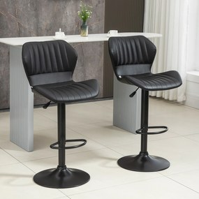 HOMCOM Scaun de Bar Barstuhl Set 2 buc. reglabil în înălțime 48,5 x 55,5 x 90-110 cm Piele Ecologică + Oțel Negru | Aosom Romania