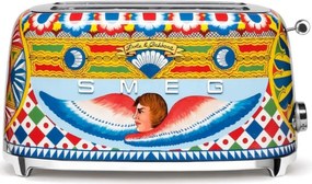 Prajitor de paine SMEG Dolce & Gabbana Sicily is my Love! TSF02DGEU, 1500 W, 4 felii, 6 trepte, Tava pentru firimituri, Cablu integrat, Otel inoxidabil, Multicolor
