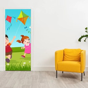 Fototapet pentru ușă - Copii cu zmeu (95x205cm)