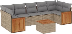 vidaXL Set canapele de grădină, 8 piese, cu perne, bej, poliratan