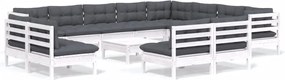 vidaXL Set mobilier grădină cu perne, 13 piese, alb, lemn masiv pin