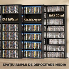 HOMCOM Dulap Suport Cd/dvd, Bibliotecă Con 8 Rafturi E 18 Rafturi Regolabili, Negru | Aosom Romania