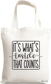 Sacosa de Panza pentru Cumparaturi, Geanta Tote, model It's what's inside that counts 2, 38x34.5 cm, Alba, BEKZ®