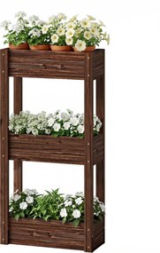 Outsunny Bac pentru plante ridicat jardinieră pe picioare 3 niveluri orificii de drenaj și căptușeală 60 x 25 x 120 cm, Maro | Aosom Romania