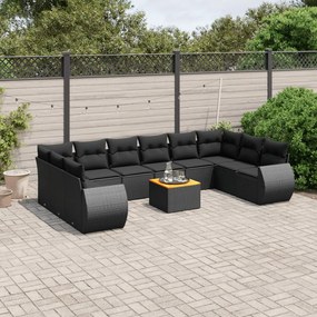 3225173 vidaXL Set canapele de grădină cu perne, 11 piese, negru, poliratan