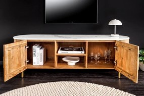 Comoda TV lemn de mango, marmura alba TRES CHIC 140cm