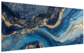 Tablou - Marmură abstractă albastru-aurie (120x50 cm)