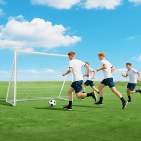 SPORTNOW Poartă de fotbal cu plasă stâlpi din PVC și țăruși pentru sol instalare rapidă 2,4 x 1,8 m alb | Aosom Romania