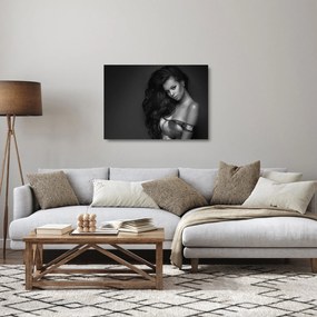 Tablou pe sticlă - Portretul unei femei seducătoare, alb-negru (70x50 cm)
