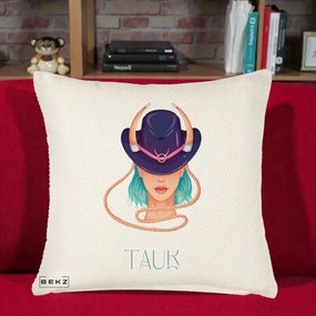 Perna Personalizata Zodie Taur, 40x40 cm, Crem Reliefat, Husa Detasabila, Perna Inclusa, BEKZ®