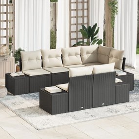vidaXL Set de canapele pentru grădină 7 pcs negru și crem Rattan poli