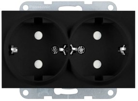 Priza dubla cu impamantare, protectie copii, 16A, IP20, Negru, Panasonic Karre Plus 55