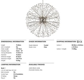 Candelabru LUX design modern DUNKIRK nichel lucios, cu 10 surse de lumina
