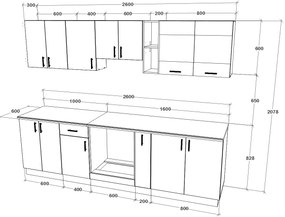 Set haaus V19, Gri Lucios/Alb, MDF, Blat Thermo 28 mm, L 260 cm