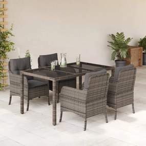 vidaXL Set mobilier de grădină cu perne, 5 piese, gri, poliratan