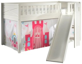 Set SCOTT este format din Pat copiiul de dormit înalt cu tobogan și perdeaua de joacă PRINCESS inclusă.