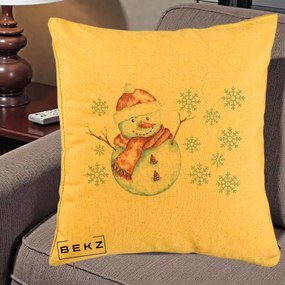 Perna Decorativa Om de Zapada Rosu cu Fulgi, 40x40 cm, Galben, Husa Detasabila, Perna Inclusa, BEKZ®