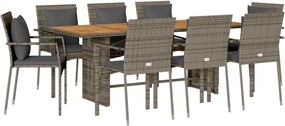 vidaXL Set mobilier grădină cu perne, 9 piese, gri, poliratan