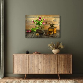 Tablou - lalele, râșniță și cafea (90x60 cm)