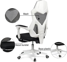 Scaun ergonomic OFF 424 alb, suport picioare și rabatare 130°