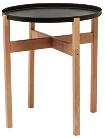 Masuta cafea rotunda cu blat detasabil HouseXL® B-Wood Coffe Tray Table , Din lemn masiv, Diametru 46 cm, Blat metalic transformabil in tava servire