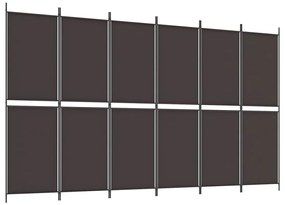 350223 vidaXL Paravan de cameră cu 6 panouri, maro, 300 x 180 cm, textil