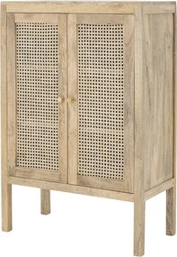 Dulap din lemn de mango natural, cu uși din rattan împletit și mânere aurii, „Paulo", 75 x 30 x 105 cm