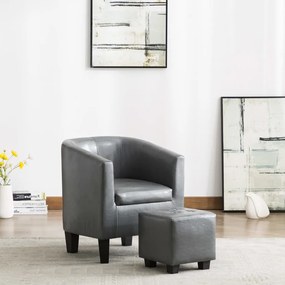248058 vidaXL Fotoliu cu taburet, gri, piele ecologică