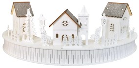 Decorație luminoasă din lemn cu LED-uri, sat cubiserică, 40 x 14 x 20 cm, semicirculară