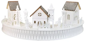 Decorație luminoasă din lemn cu LED-uri, sat cubiserică, 40 x 14 x 20 cm, semicirculară