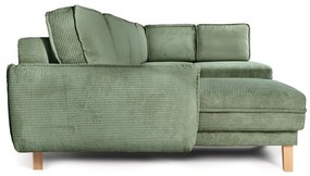 Colțar verde deschis extensibil cu tapițerie din catifea reiată (cu colț pe partea dreaptă/în formă de "U") Tori – Bonami Selection