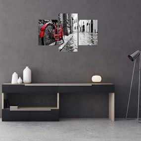 Tablou - Bicicleta roșie pe o stradă pavată (90x60 cm)